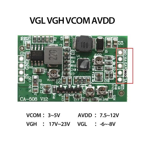 Аксессуары CA508 12V CA408 3,3V/5V модуль Boost Poord Module LCD TCO Плата VGL VGH VCOM.AVDD 4 Канал Регулируемый