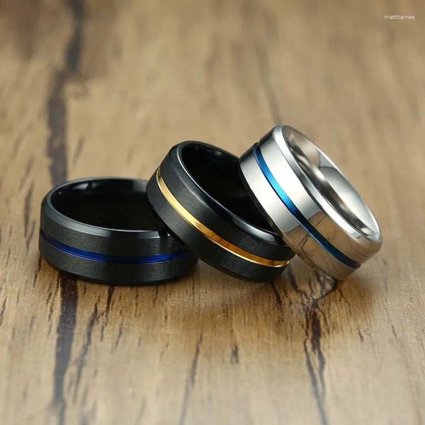 Ringos de cluster 8mm Womens mass preto azul tungstênio anel de carboneto anel