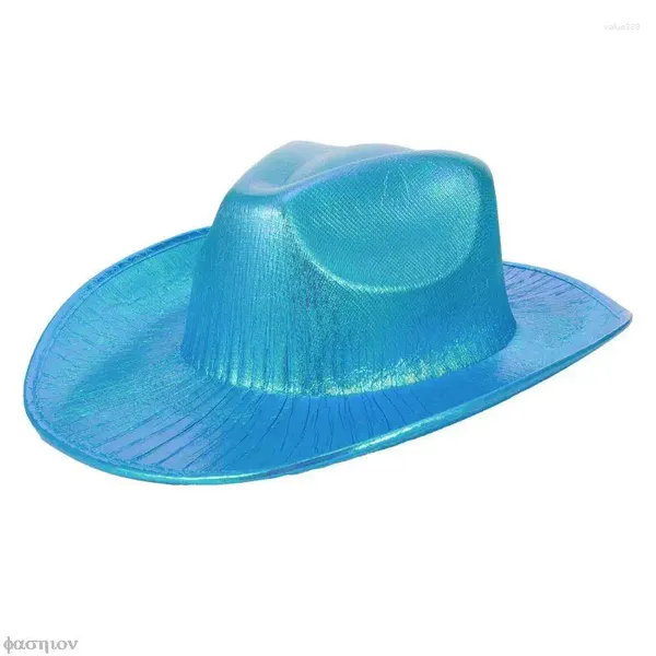 BERETS NEON LANCLY SLITTER HAT - FUN FAZIONE HOLOGRAFICA METALLICA COWGIRL per feste di addio al nubilato di compleanno