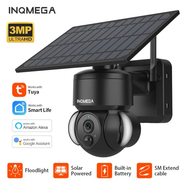 Sistema Inqmega Tuya Câmera com painel solar, detecção de movimento PIR, pode ser instalada separadamente, o CCTV de vigilância por vídeo suporta Alexa