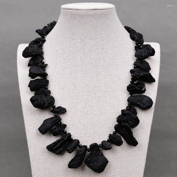 Anhänger Halsketten Gg 22 '' Natural Black Meteorit Top Bohrer Steinspitze Rough Fancy Edelsteine Kristall Chokers Halskette handgefertigte Party Geschenke