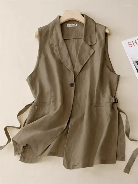 Giubbotti da donna in cotone giapponese giubbotto di lino in cotone 2024 gilette estive in stile sottile retrò giacca blazer senza maniche casual cutanea k972