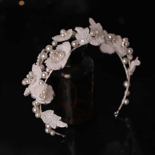 Cabelo de casamento Jóias de jóias de pêlo de pérola de pérola Flor branca Faixa de cabelo Acessórios de casamento