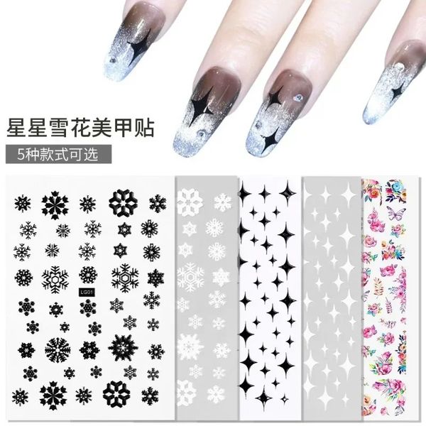 Adesivos de unhas de floco de neve minimalista preto e branco