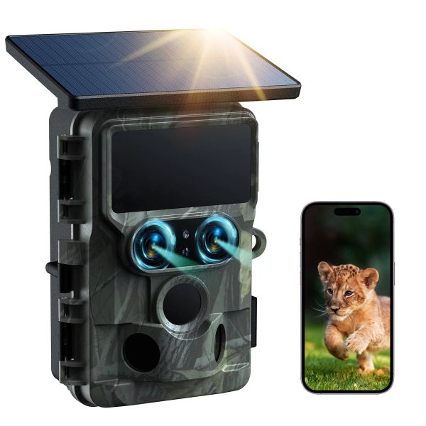 Câmeras Sungusoutdoors 4K 48MP Wi -Fi WiFi Lens Dual Lente Vida Selvagem Trepes de Câmera de Vida com 13MP Configurações de aplicativos de sensor nativo de 13MP