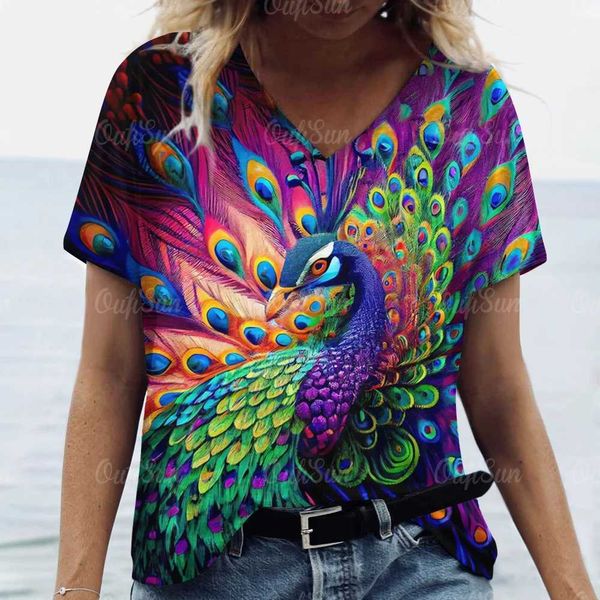 Женская футболка женская футболка Tee 3d Peacock Feather Print Daily Fashion с коротки