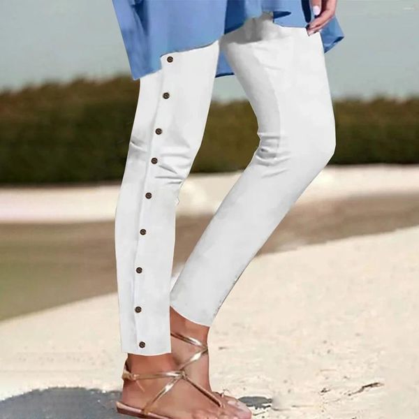 Женские брюки весенние модные леггинсы длинные высокие талию тонкие эластичные универсальные многочисленные кнопки Офисная одежда трауз