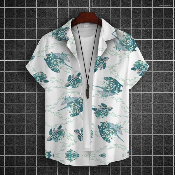 Camicie casual da uomo camicia hawaiane 2024 Turtle Pattern 3D Summer oversize estate per uomini Street Daily Short Short