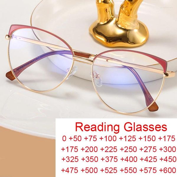 Óculos de sol Brand Round Metal Reading Glasses Fashion Women Ultralight Spring Hinge Prescription óculos Bloqueio de luz azul