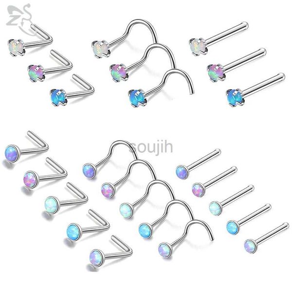 Body Arts ZS 3-5pcs/lote de aço inoxidável Conjunto de piercing no nariz colorido pino de retenção de nariz opal colorido L Jóias de piercing nastril de 2 mm 20g D240503