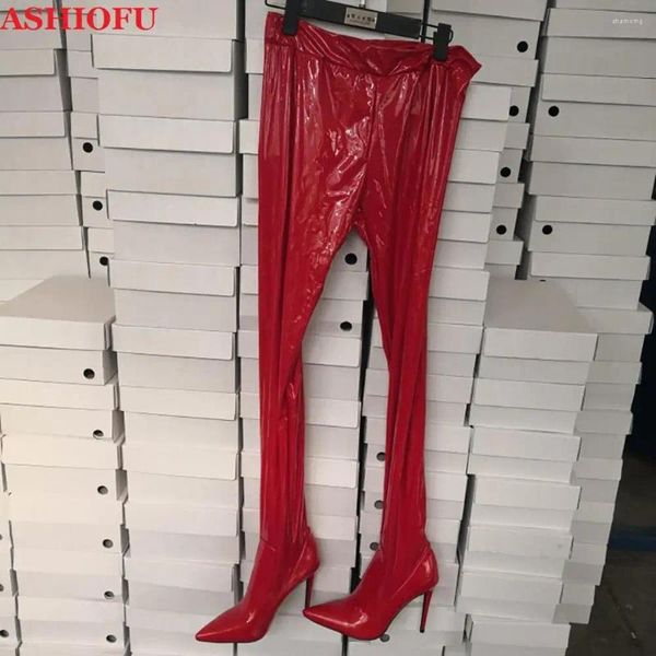 Stiefel Ashiofu echtes Bild handgefertigt Frauen High Heel Sexy Nachtklubhose Stiletto Abend Lange Mode Taille