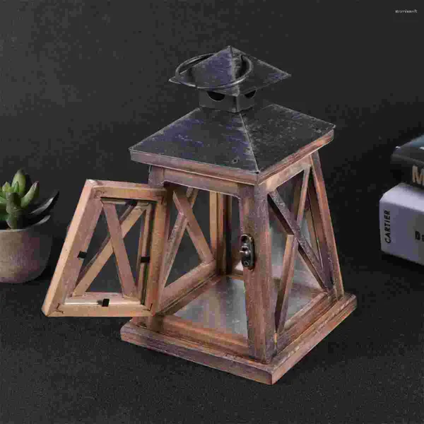 Titulares de velas Charcoal Grey suspenso portador de madeira Decorativa de tempestade lanterna de desktop ornamentos (castelo pequeno)