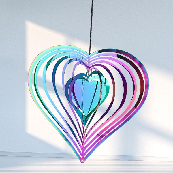 Decorazioni colorate cardiaco cardiofinner 3d catcher del vento rotante che scorre love windchime giardino cortile appeso arcorti