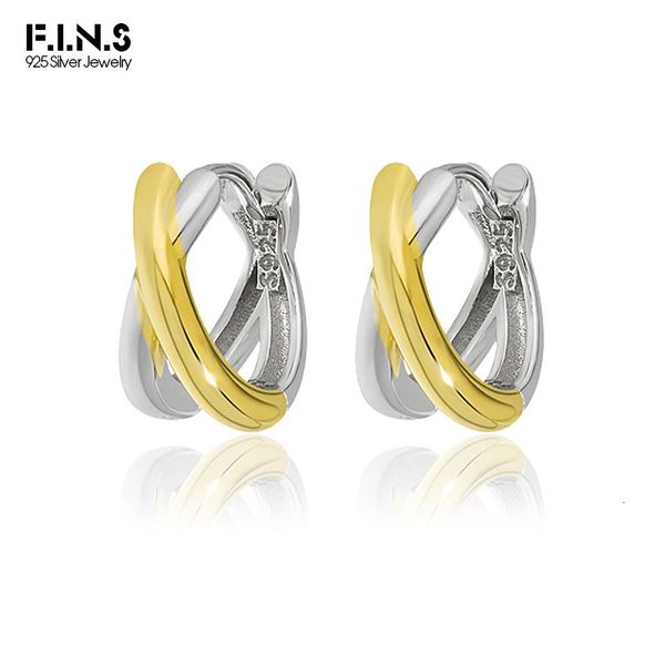 F.I.N.S Original simples círculo duplo cruzado S925 Brincos de argola de prata esterlina geometria Piercing Ear jóias finas pingentes 240428