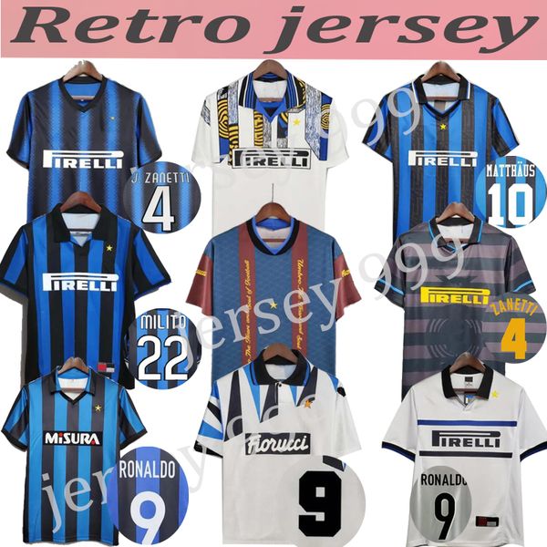 Inters Milans Retro Soccer Maglie R o n a l d o Batistuta Crespo Adriano 04 05 06 07 08 09 10 11 Finals Milito Sneijder J.zanetti Eto'o Vintage Football Shirts