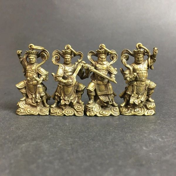 Esculturas Coleção de latão chinês esculpiu os quatro reis celestiais quatro budas de diamante na estátua requintada