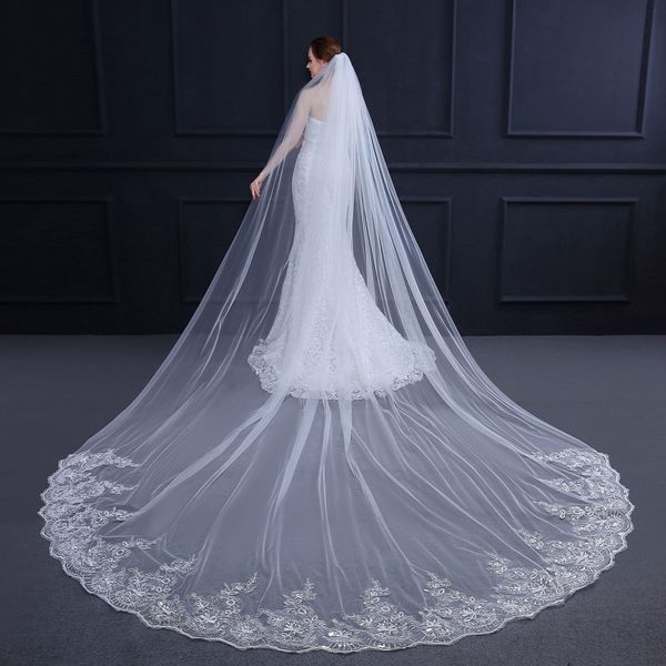 Veli da sposa lunghi 4M*3M 2024 VEILI BRIDAL TULLO MORME con perle di pailletteri scintillanti Applique Accessori per matrimoni