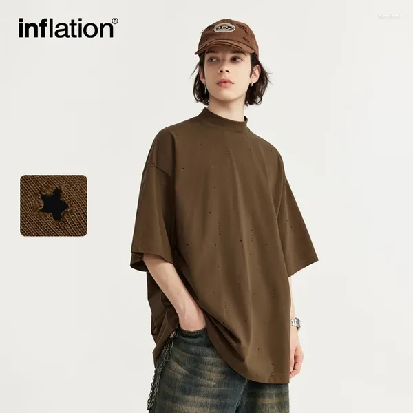 Herren T -Shirts Inflation Streetwear Ripped Tees Männer Schwergewichtige Scheinhals übergroße Baumwollt -Shirts