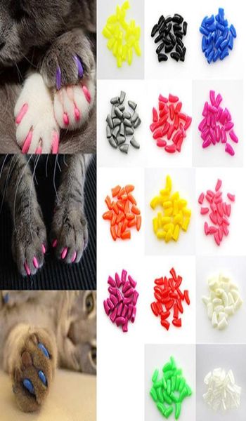 100pcslot colorido gatos de animais de estimação coloridos gatinhos garras de pata de controle tampas de unhas Tamanho da tampa XSXXL com cola adesiva3460224