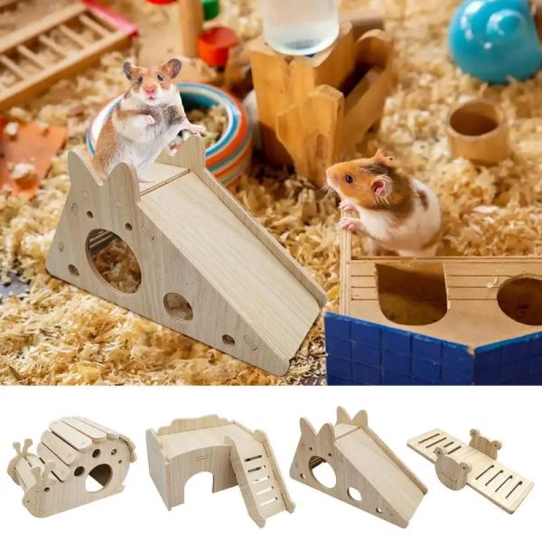 Gaiolas hamster de madeira hamster dupla biteresistente brinquedo multifuncional smallanimal hamster dormitório slide slide house para suprimento de animais de estimação