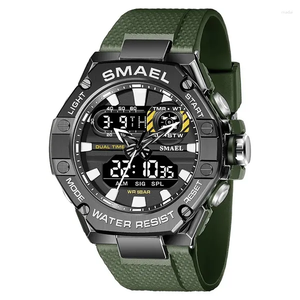 Нарученные часы Smael Dual Time Red Digital Watch Men Men Anity Sport Chronograph Quartz Электронные наручные часы с Date Week