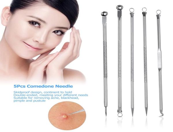 5pcs Edelstless Blackhead Comedone Remover -Nadel -Blemish Pickel Pin Acne Extraktrein sauberes Werkzeug8972331