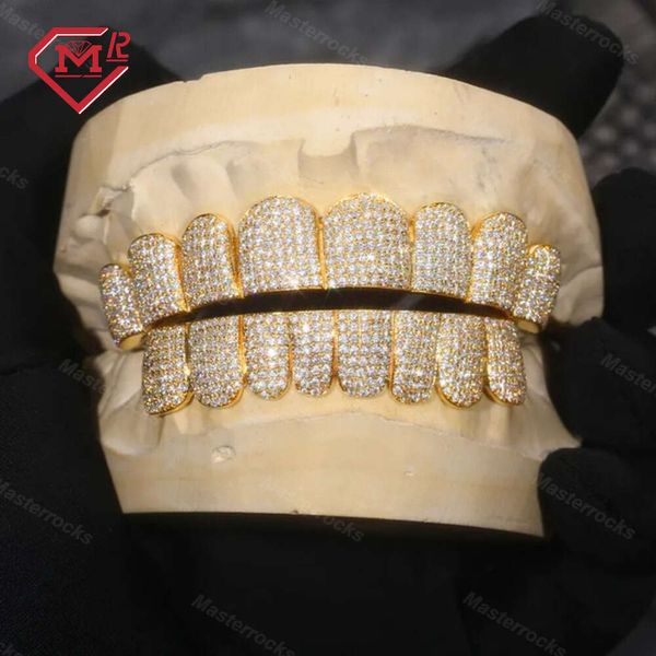 S925 Honeycomb grillz di gioielli per rapper argento grillz per denti personalizzati di colore oro vvs moissanite grillz