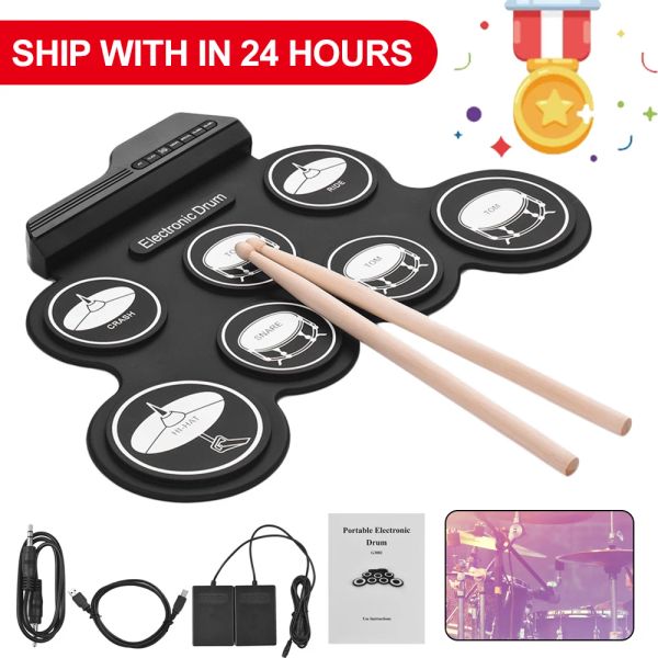 Strumento Musica pieghevole Music Roll Hand Hand USB Silicon Drum PortAble Practs Kit kit da 7pad con bacchette