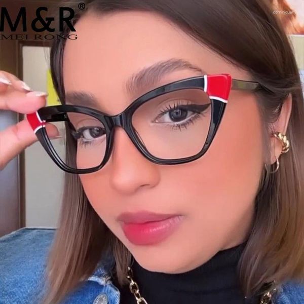 Sonnenbrille 2024 Frauenkatze Augen TR90 Anti Blue Light Retro Brille Rahmen Mode Block Business Office Brille Gafas