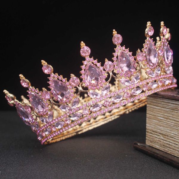 Stirnbänder rosa Kristall Tiaras und Kronprinzessin Festzug Diadem Frauen Haardekoration Braut Hochzeit Haarschmuck Accessoires Q240506