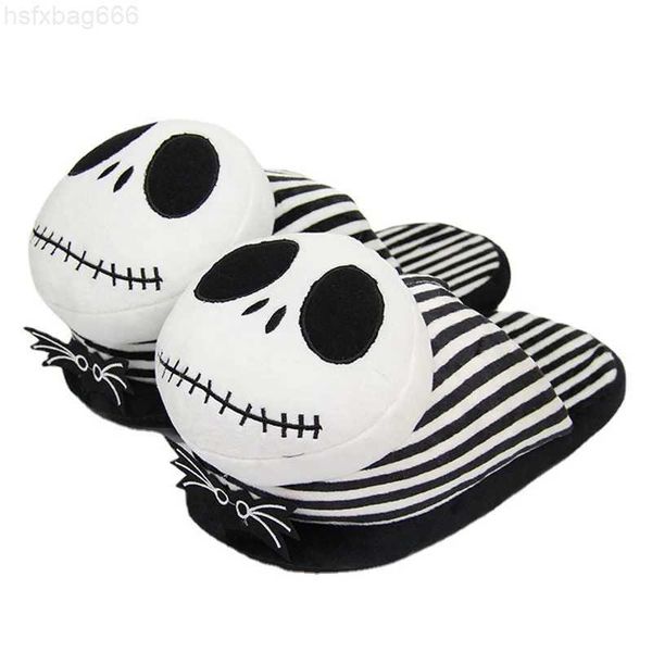 Slippers Jack Skull Criativo Flipers Flipers Animação de Natal Em torno de Winter Home Halloween Pluxh Cotled Slippers For Girls Boys 2022 240506