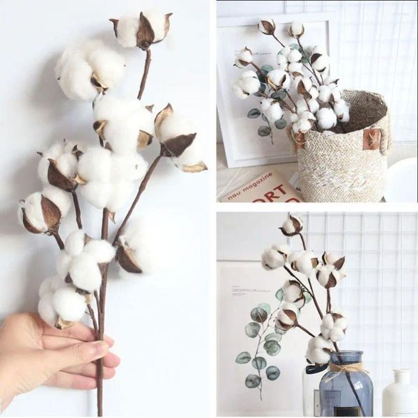 Fiori decorativi naturali fatti a mano 10 teste ramo floreale gambo di cotone artificiale creativo semplice fiore secco