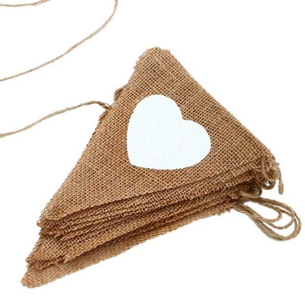 BANNER FLAGS 13 FLAGS Vintage Burlap iuta Bunting White Love Heart Banners per fai da te Banner Banner Banner Garland Tent Decor 5bb5787