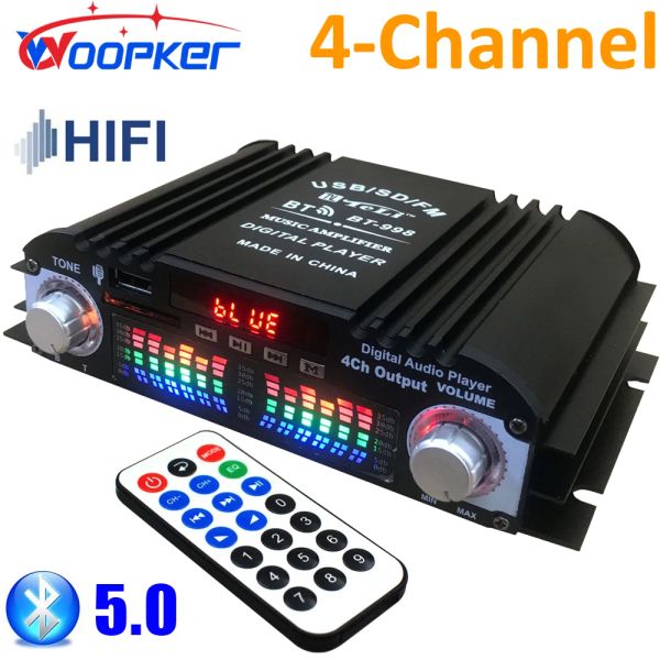 Kit Woopker Hifi Audio Amplifier 4channel Digital Sound Amp Bluetooth 5.0 для домашних аудиосистем, автомобилей, караоке поддерживает USB SD Aux Car