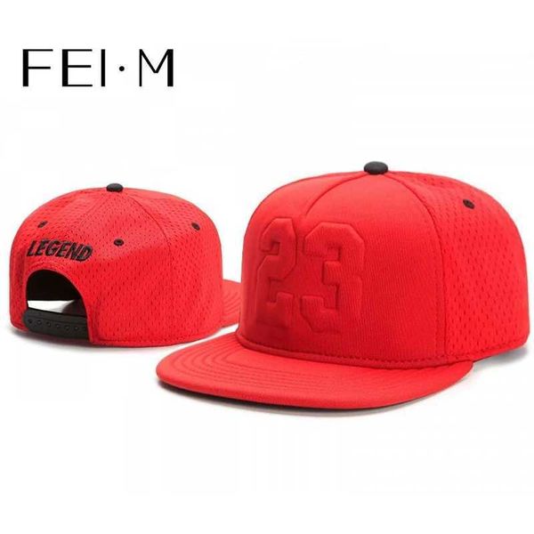 Caps de bola fei m moda 23 lendário lanche c vermelho respirável em corrida adulta lazer ao ar livre Sun Baseball C Travel Hip Hop Sol Hat Bones J240506