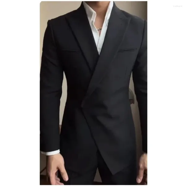 Herrenanzüge Männer ein Knopf schräg Slim Slim Fit 2 Stücke formelle Business -Hochzeitsfeieranzug Schwarz brauner Kostüm Homme Jacke Hosen