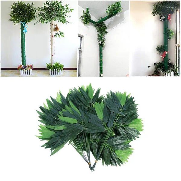 Dekorative Blumen 100pcs lebensechte Bambusblätter Gefälschte grüne Pflanzen Dekor Künstliche Baumstopf Seiden Bonsai