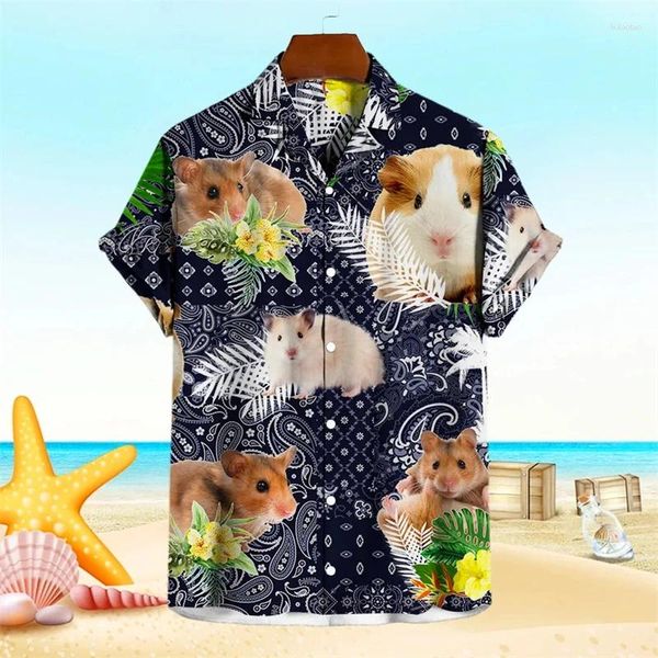 Camicie casual da uomo carine animale cronometro 3d stampa 3d per uomini vestiti hawaian divertenti grafici grafici per animali domestici Streetwear y2k maschio manica corta