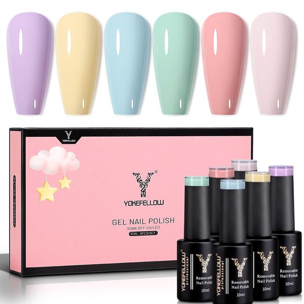 Yokefellow 6pcs Pastellgel Nagellack Set Frühlings Sommergel Polnische Makkaron Süßigkeit süße Farbe Weiches rosa gelbblaues Gel Polish 240430