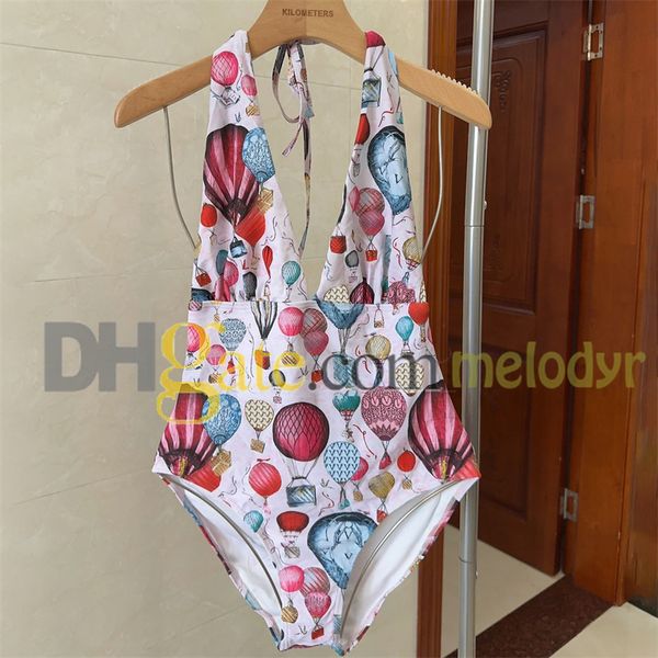 Moda estampa de moda de banho sexy sem costas halter de uma peça designer de maiô feminino férias biquinis letra bikinis hot spring bathing mano