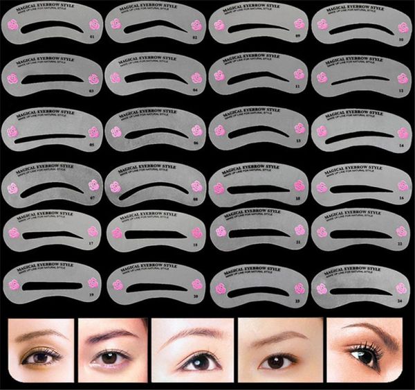 24 stili Stybrow Makeup Stencils Set Card Eyebrow Eye Brow Drawing Drawing Guide Styling Shaping Grooming Template Reusible Card5418579