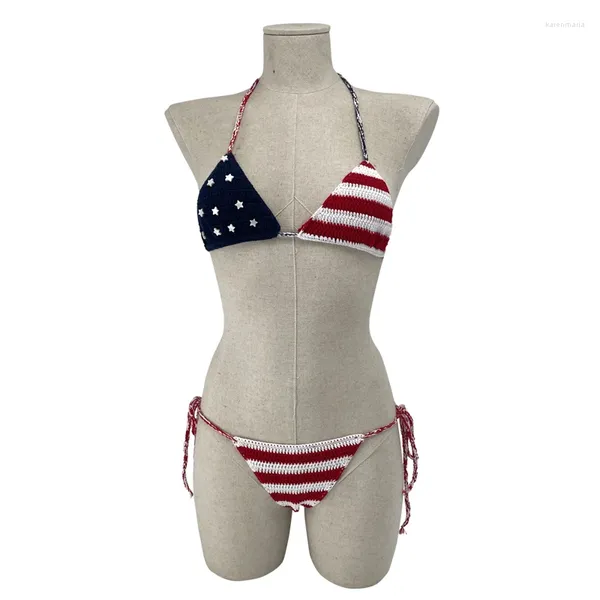 Frauen Badebekleidung biquni extrem sexy amerikanische Flagge Frauen 2024 Bikinis Riemchen BH National Badeanzug