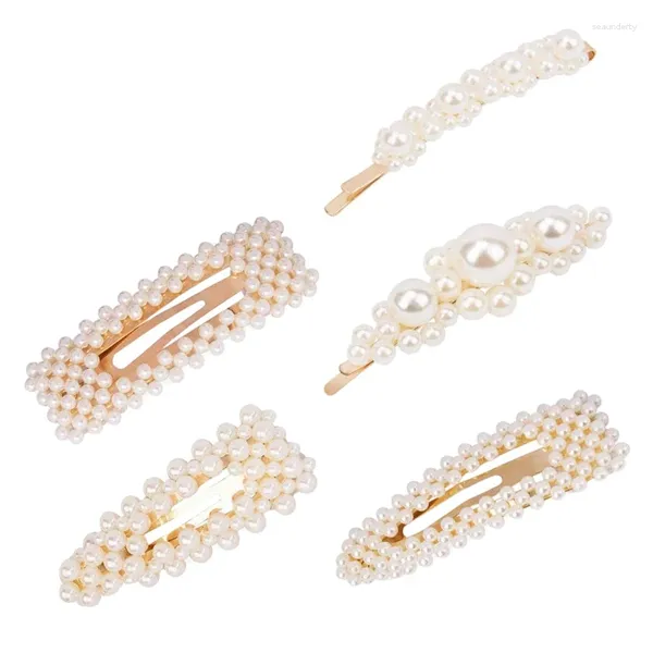 Clipes de cabelo 5 pcs pérolas pérolas artificiais na noiva barrettes ornamentos artesanais