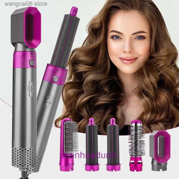 Secador de cabelo elétrico 5 em 1 pente de ar quente de cabelo de cabelo de qualidade para enrolamento e alisamento pente automático de cabelo reto e secador de cabelo T231216 6QER