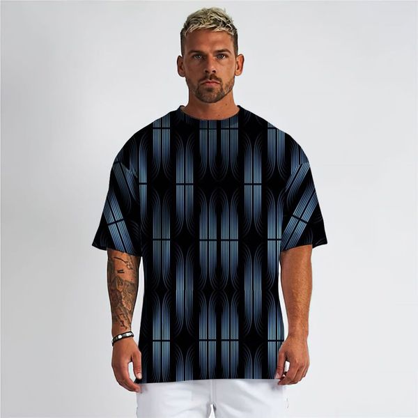 Herren-T-Shirt gedrucktes T-Shirt Herren Harajuku Sommer Casual Top 3D Striped Short Sleved Größen S-4XL DDTXA9