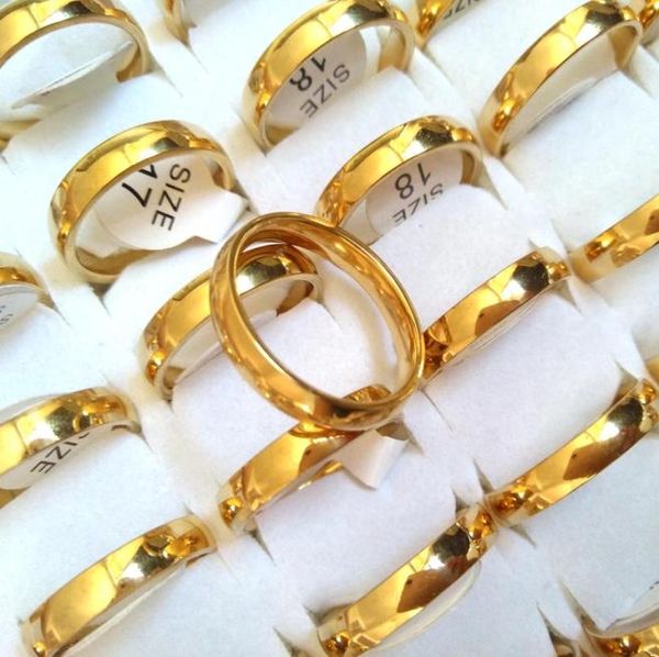 50шт золотые 4 -мм свадебные обручальные кольца Мужчины женщины 316L из нержавеющей стали.