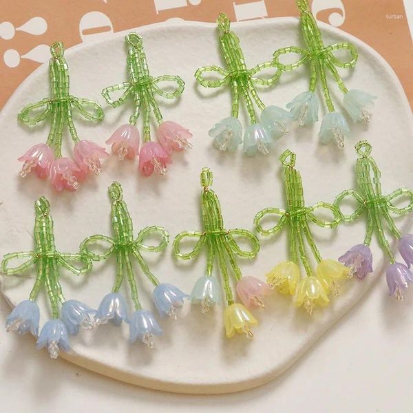 Charms 1PCS Forest Style Super Fairy Tulip Bow Blume DIY handgewebte Perlen für Schmuck Making-Ohrringe Vorräte