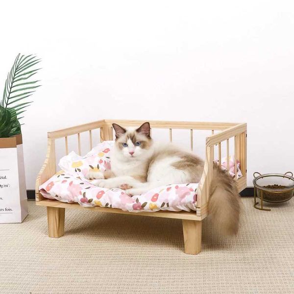 Kedi yatak mobilya kedi yatak yuva oyuncak köpek yatak lüks ahşap yatak evcil kediler için küçük köpekler yarı kapalı çit düşme kedi yatak hamak önlemek için