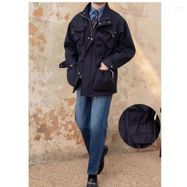 Erkek ceketleri açık su geçirmez av ceketi erkek kalitesi çoklu cepler m65 gündelik rüzgarlık standı yaka retro brawstring slim