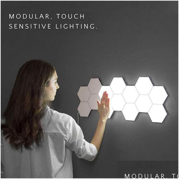 Lâmpadas de parede 16pcs toque sensível lâmpada hexagonal modar modar led hexágonos de luz criativa Decoração criativa para entrega em casa Ligh DHTVB